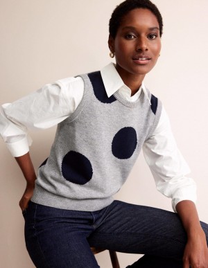 Boden Fiona Tank Strickjacke Damen Grau Navy | ZSHXK-7098