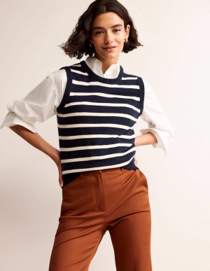 Boden Fiona Tank Strickjacke Damen Navy Weiß | BSMXT-6295