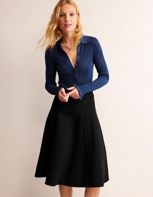 Boden Flippy Jersey Midi GolfSkirts Damen Schwarz | HQZSG-7045