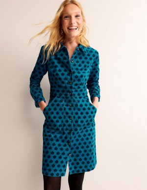 Boden Flora Cord Shirts Kleid Damen Blau | FQRNS-3750