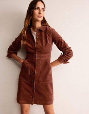 Boden Flora Cord Shirts Kleid Damen Braun | YSZBM-1472
