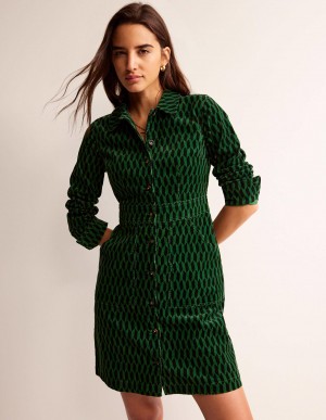 Boden Flora Cord Shirts Kleid Damen Grün | GMDTP-8659