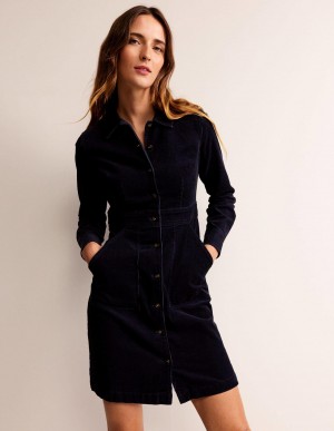 Boden Flora Cord Shirts Kleid Damen Navy | XUZDJ-9380