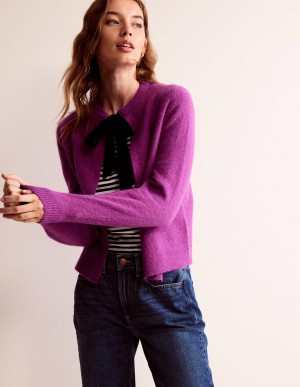 Boden Fluffy Bow Strickjacke Damen Fuchsie | ZQTHK-8074
