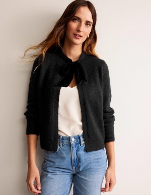 Boden Fluffy Bow Strickjacke Damen Schwarz | LDKZY-0951