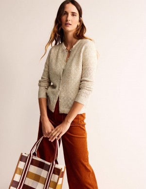 Boden Fluffy Pointelle Strickjacke Damen Beige | WSKNB-5239