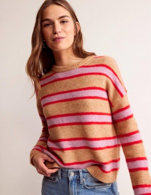 Boden Fluffy Stripe Pullover Damen Braun | SXIJE-1409
