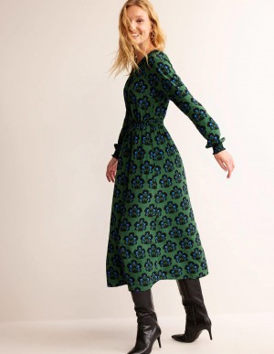 Boden Gather Raglan Midi Kleid Damen Grün | ILXVE-5341