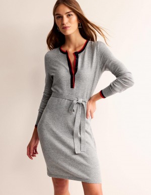 Boden Gemma Henley Gestrickt Kleid Damen Grau | VGJYD-0317