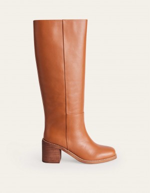 Boden Gerade Leder Kniehohe Stiefel Damen Orange | UHANC-8345