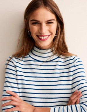 Boden Gestreift Cashmere Pullover Damen Weiß Navy | EMFOU-3847