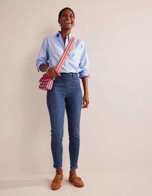 Boden High Rise Pull-On Schlank Jeans Damen Blau | UTKJY-0748