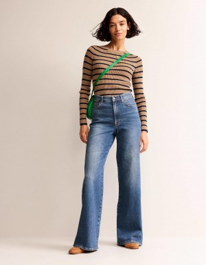 Boden High Rise Weite Leg Jeans Damen Blau | PLVWM-0326