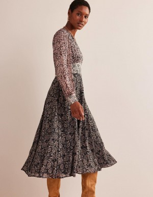 Boden Imelda Remix Contrasting Kleid Damen Schwarz | XUECW-0893