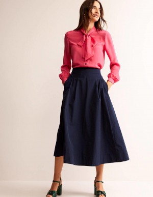 Boden Isabella Baumwoll Sateen GolfSkirts Damen Navy | WRBTE-3406