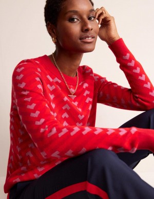 Boden Jacquard Pullover Damen Rot | OZQGV-2974