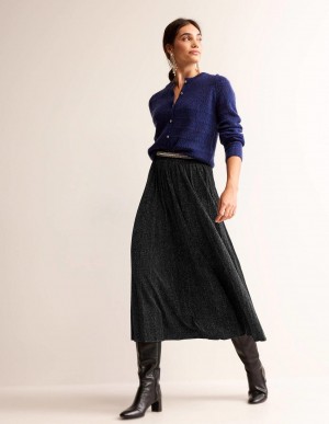 Boden Jersey Metallic Falten GolfSkirts Damen Schwarz | EKBYQ-5386