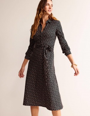 Boden Laura Jersey Midi Shirts Kleid Damen Schwarz | OVTZP-3205