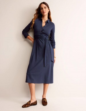 Boden Laura Jersey Midi Shirts Kleid Damen Navy | RSOJT-9053