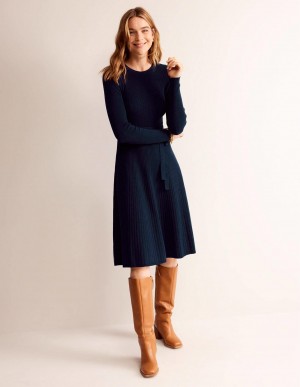 Boden Lola Gestrickt Midi Kleid Damen Navy | MXSHZ-6140