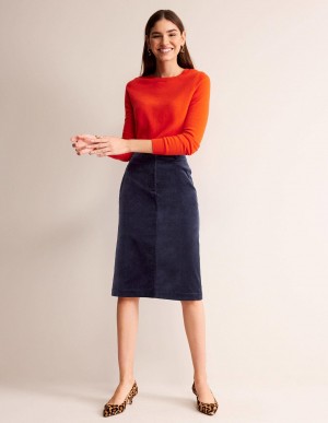 Boden Margot Velvet Midi GolfSkirts Damen Navy | MXWRO-4182
