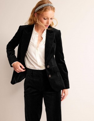 Boden Marylebone Velvet Blazer Damen Schwarz | PSHFN-2180