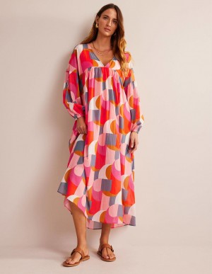 Boden Maxi Empire Beach Kaftan Kleid Damen Rosa | PMZSA-2803
