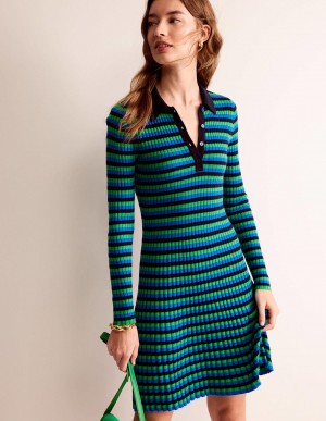 Boden Mini Collared Kleid Damen Navy Hellgrün | JMZUV-6125