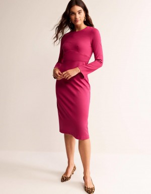 Boden Nadia Ponte Midi Kleid Damen Fuchsie | FBYHC-0157