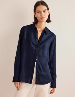 Boden New Linen Hemd Damen Navy | GCMEB-4052