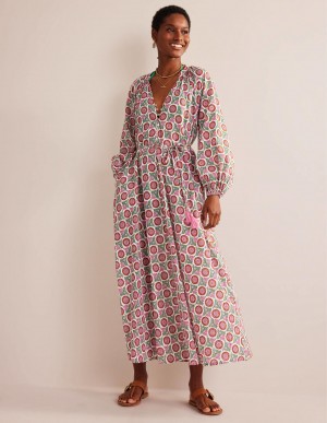 Boden Notch-Neck Baumwoll Maxi Kleid Damen Blumen | ARVJO-7965