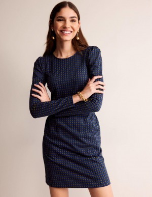 Boden Penelope Jersey Kleid Damen Blau | IOPNR-7342