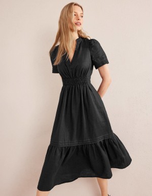 Boden Pintuck Detail Midi Kleid Damen Schwarz | ANUDV-3624