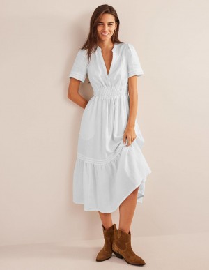 Boden Pintuck Detail Midi Kleid Damen Weiß | AQCIG-9376