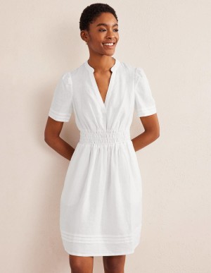 Boden Pintuck Detail Mini Kleid Damen Weiß | VEBNK-9038