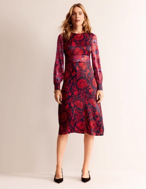 Boden Pipe Detail Midi Kleid Damen Navy | EZIXH-5401