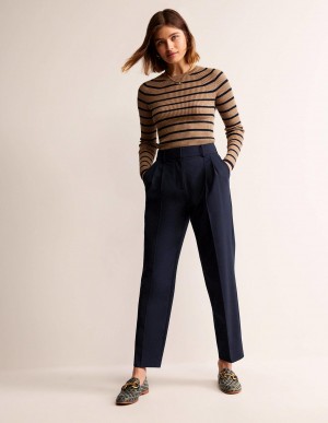 Boden Pleat-Front Tapered Hose Damen Navy | BUDCG-6092