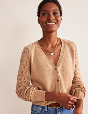 Boden Pointelle Sleeve Strickjacke Damen Braun | RYUWE-3948