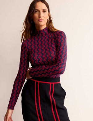 Boden Polly Jersey Oberteile Damen Navy | JRHQI-3965
