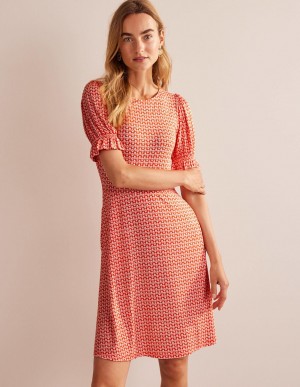 Boden Puff Sleeve Jersey Mini Kleid Damen Rosa | TZXUH-8312