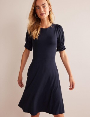 Boden Puff Sleeve Jersey Mini Kleid Damen Navy | DKJVU-4059