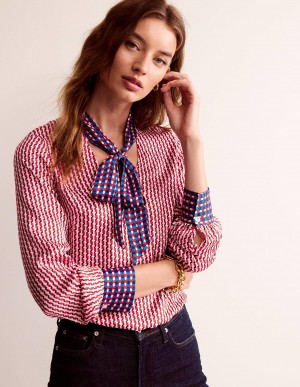 Boden Pussy-Bow Satin Blouse Oberteile Damen Rosa | TRXGD-0849