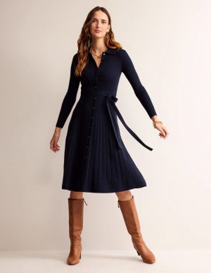 Boden Rachel Gestrickt Shirts Kleid Damen Navy | RGXIA-2916