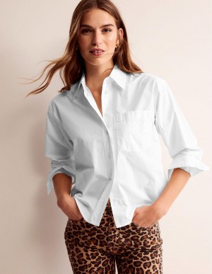 Boden Relaxed Baumwoll-Poplin Hemd Damen Weiß | FBUQC-7693