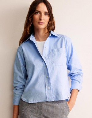 Boden Relaxed Baumwoll-Poplin Hemd Damen Blau | VCFRW-4315