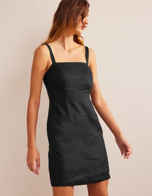 Boden Riemchen Linen Mini Kleid Damen Schwarz | IKCFV-3081