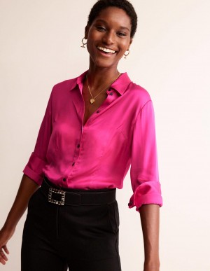 Boden Saskia Satin Hemd Damen Rosa | FNAUX-1564