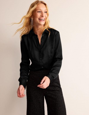 Boden Saskia Satin Hemd Damen Schwarz | UVXYD-0825