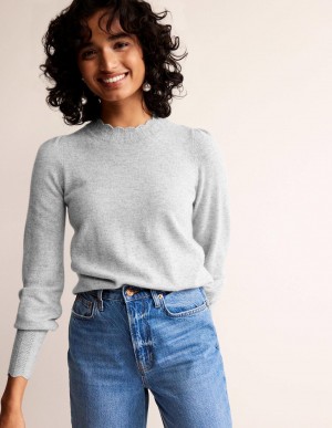 Boden Scallop Trim Cashmere Pullover Damen Grau | EYNGI-6471