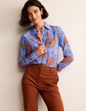 Boden Sienna Silk Hemd Damen Azurblau | NVKUB-3826